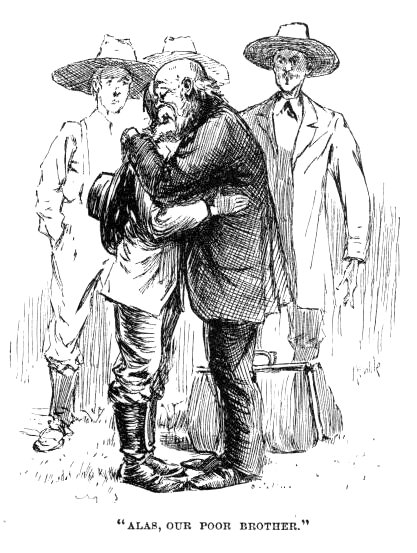 The King embracing the Duke as the townsmen look on: “Alas, our poor brother.”