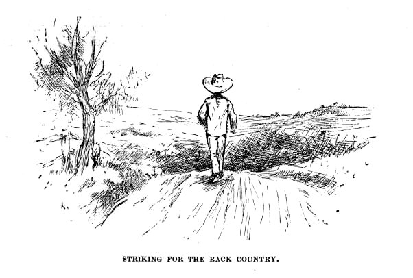 Huck walking away down an empty road.