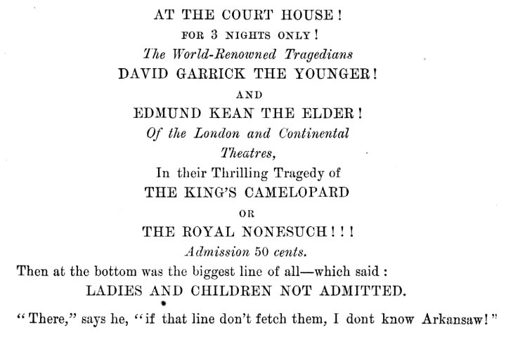 The typeset playbill for The Royal Nonesuch: ladies and children not admitted.